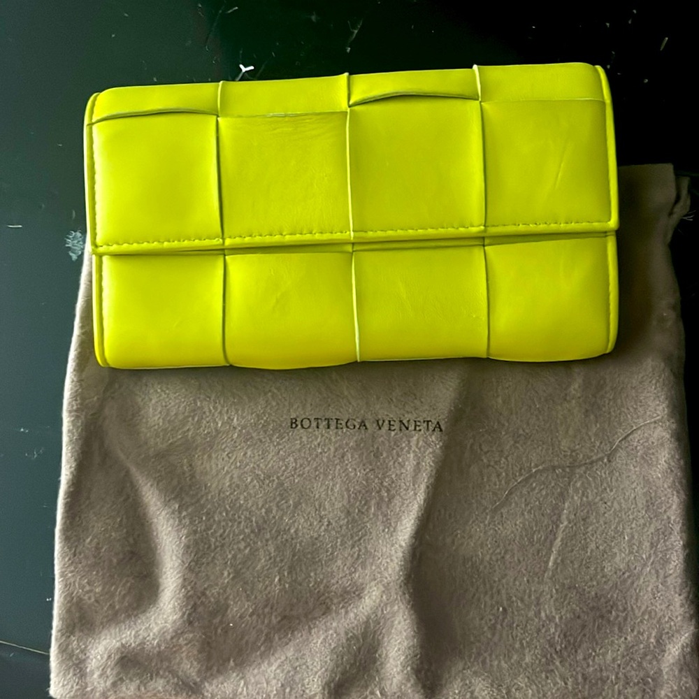 Bottega Veneta Lime Green Long Fold Over Street Style Wallet
